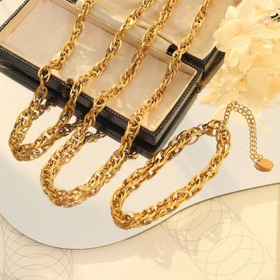 China FASHIONABLE Light Luxury Quality Gold Plated Oval Dense Splicing Design Necklace And Bracelet Jewelry Set for sale