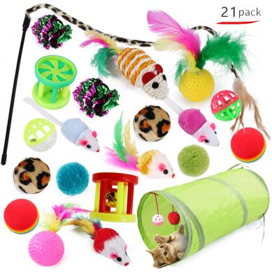 China Viable Cat Toys Amazon Hot Sale 21PCs Pack Bulk Interactive Pet Feather Ball Mouse Cat Toy Set for sale