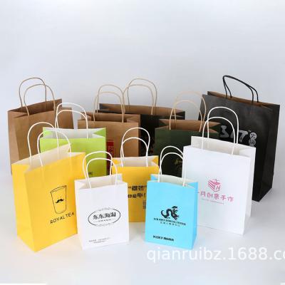 China Custom Biodegradable Brown Kraft Paper Packaging Gifts Take Out Bag With Customized Handles for sale