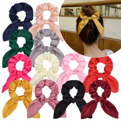 China Environmentally Friendly 12 Color Women Long Hair Wear Tie Bow Girls Black Vintage Hair Scrunchie Female Hair Accessories Hair Elastic Head Rope for sale