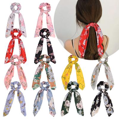 China Custom Ring Christmas Ponytail Hair Band Ribbon Hair Ties Dot Print Bow Satin Long Fashion Triangle Scarf Ribbon Hair Ties Environmentally Friendly for sale