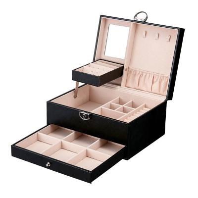 China New Double-layer Eco-friendly leatherJewelry Box Multi-function Large-volume Jewelry Storage Box Jewelry Holder Gift Box for sale