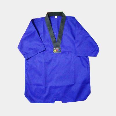 China Polyester / Cotton Ribbed Material Martial Arts Blue Tae Kwon Do Uniforms WTF for sale