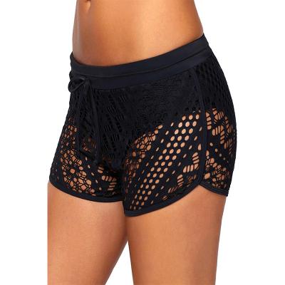 China Beach Swimwear Women Solid Color Anti-UV Bottoms Hollow Out To Lace Up Drawstring Swim Trunks Shorts for sale