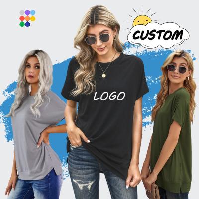 China New Custom Fashion Round Neck Solid Color Tee Shorts Breathable Sheath Printed Women's T-shirts for sale