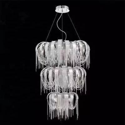 China Hotel Post Modern High Quality Pendant Silver Aluminum Chain Villa Tassels Chandelier for sale