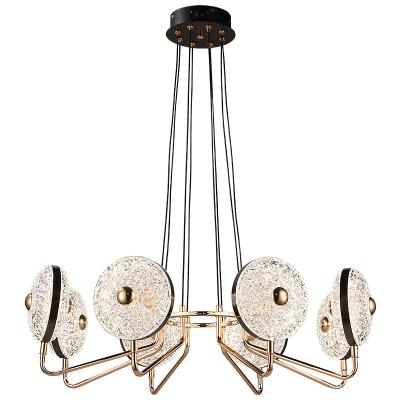 China Postmodern Nordic Design Restaurant Round Hanging Lights Golden Handmade Frosted Acrylic Lighting Chandelier Beautiful And Fashionable for sale