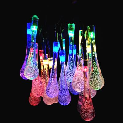 China Outdoor Waterproof Colorful Garden Water Drop LED Solar String Lights Solar Raindrop Fairy Lights For Decoration for sale