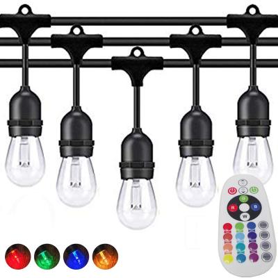 China String Light S14 Edison Bulbs RGB LED Outdoor Waterproof Shatterproof Colorful 48FT String Lights for sale