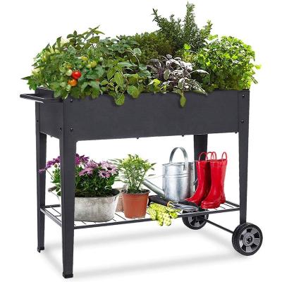 China Modern outdoor metal raised garden table with wheels, garden products, home furniture for vegetables and flowers, for sale