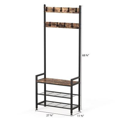 China NEW Strong Stable Furniture Design Removable Home Metal Drying Rack With Wooden Shoe Bench Coat Rack For Living Room (entrance, living room) for sale