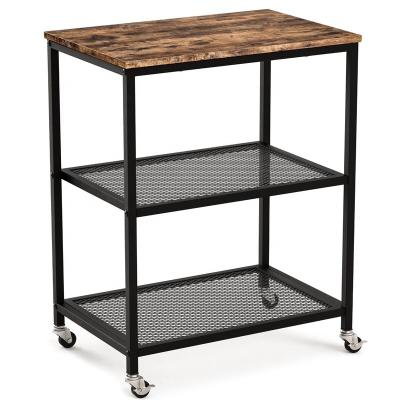 China Eco-friendly Home Kitchen 3-Tier Wood Living Room Furniture And Black Metal Rolling Bar Cart And Products Shelf for sale