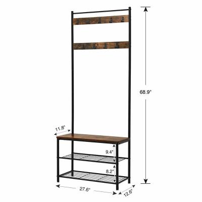 China Viable Outdoor Garden Metal Frame Industrial Wooden Shoe Storage Organizer with 2 Mesh Shelves Bench Rack for sale