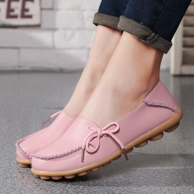 China 2022 New Fashion Anti-skid Lady Cowhide Large Size Loafers Nursing Lace-Up Lazy Casual Flat Shoes for sale