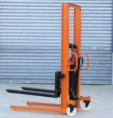 China Handling Equipment Hand Material Pallet Lifts Forklift 1ton 2 Ton Manual Hydraulic Stacker With Adjustable Forks for sale