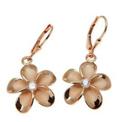 China CLASSIC 925 Sterling Silver Hawaiian Design Hawaiian Jewelry Plumeria Earrings With CZ for sale