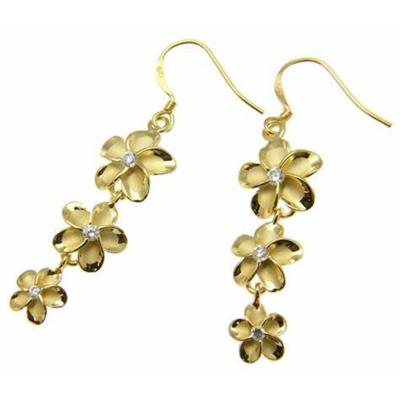 China CLASSIC Hawaiian Design 925 Sterling Silver Hawaiian Jewelry Plumeria with Long CZ Earrings for sale