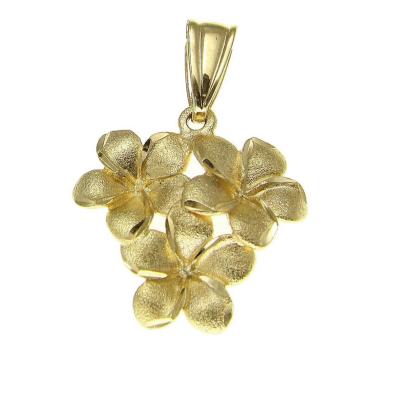 China Hawaiian Jewelry 925 Sterling Silver YellowGold Three Plumeria CZ Hawaiian Pendant for sale