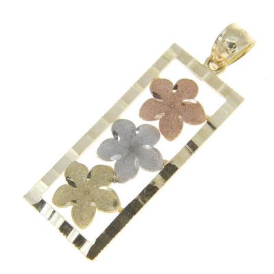 China Hawaiian Jewelry 925 Sterling Silver Yellow Rose Gold Three Plumeria CZ Hawaiian Pendants for sale