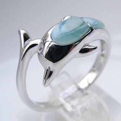 China 925 Sterling Silver Ring Dolphin Ring Larimar Engagement Ring For Women for sale