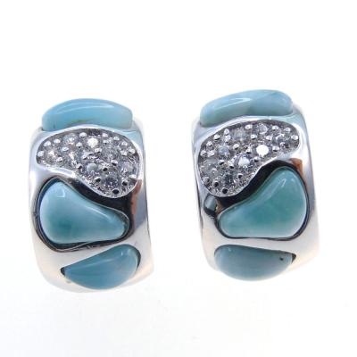 China Strong/Friendly 925 Sterling Silver Blue Larimar Stud Earrings for sale