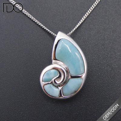 China 2018/Friendly Strong Blue Sea Snail Larimar Pendants With Inlay Sterling Silver Larimar Stone Jewelry for sale