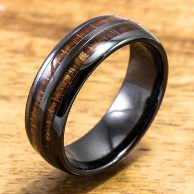 China Koa Handcrafted 925 Sterling Silver Hawaii Koa Wood Jewelry Engagement Ring Men's Jewelry Ring for sale