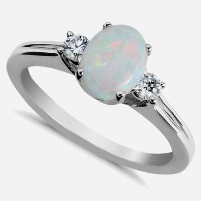 China Solid 925 Silver High / Fire Friendly White Opal Wedding Rings For Women Australian Opal Jewelry for sale