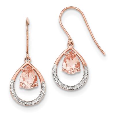 China Wholesale Morganite Drop Earrings Rose Gold Plated Diamond Jewelry Morganite Drop Earrings Ladies Jewelry for sale