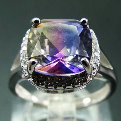 China CLASSIC Solid 925 Silver Ametrine Amethyst and AAA CZ Engagement Ring Gemstone Jewelry for sale