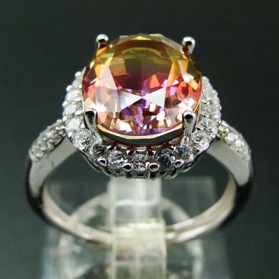 China CLASSIC Solid 925 Silver Ametrine Amethyst and AAA CZ Engagement Ring Gemstone Jewelry for sale