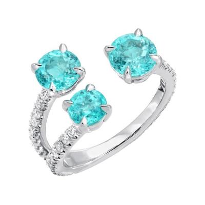 China Anniversary Jewelry Platinum Jewelry Perfect Round Shape 3 Paraiba Tourmaline Stone Ring for sale