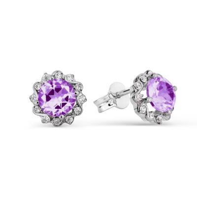 China CLASSIC Graceful Jewelry Women 925 Sterling Silver Circle Amethyst Earrings With CZ Stud Earrings Jewelry for sale