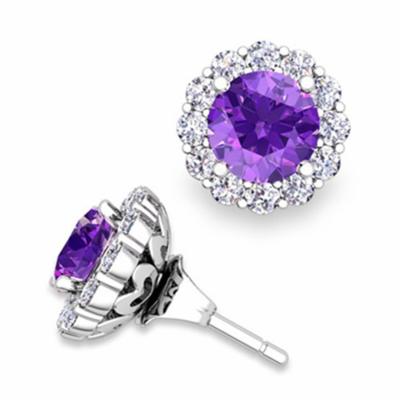 China CLASSIC 925 Sterling Silver Women Jewelry Halo CZ Amethyst Stud Earrings Round Shape Amethyst Stone Jewelry for sale