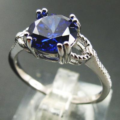 China FASHIONABLE Solitaire Ring Birthstone Jewelry from Sterling Silver Tanzanite Round Cut Engagement CZ for sale