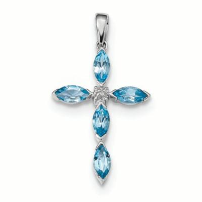 China Classic Solid CLASSIC 925 Sterling Silver Jewelry Rhodium Plated Topaz Cross Pendant natural blue for sale