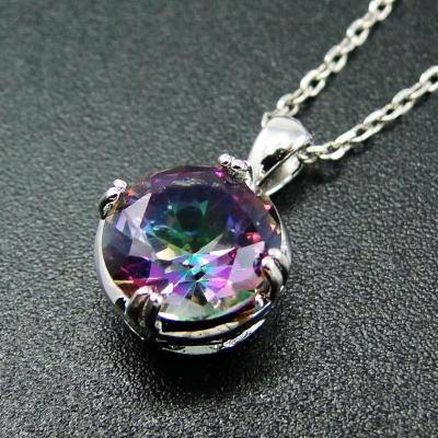 China New Arrival Fashionable Solid 925 Sterling Silver Round Solitaire Mystic Topaz Pendant For Birthstone Women Jewelry for sale