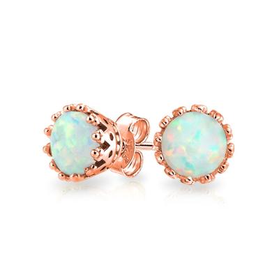 China 925 Sterling Silver Round Crown White Opal Stud Earrings For Wholesale for sale