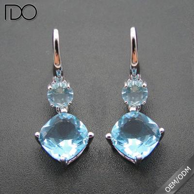 China Strong/Friendly S925 Sterling Silver Blue Topaz Drop Dangle Earring For Women Wholesale Colorful Birthstone Silver Jewelry for sale