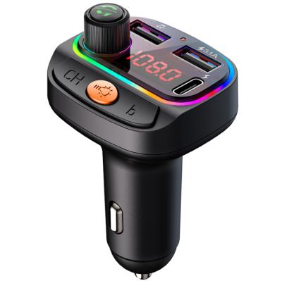 China Type-C 3.1A Car Charger BT FM Multifunctional FM Transmitter Colorful Atmosphere Lightweight Transmitter For Car for sale