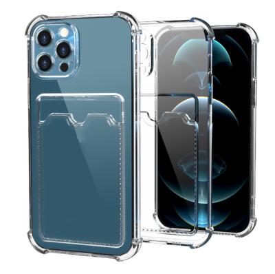 China New Arrival Shockproof Transparent Phone Case Cover With Card Slot TPU Shockproof Case For iPhone 12 ProMax Xr XsMax for sale