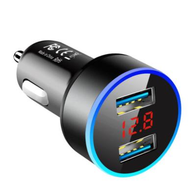 China Hot Sale 2.4A QC3.0 Metal Car Charger Universal Safe And Fast Charging Display Dual Access Led Charger for sale