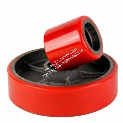 China UC1850 High Load Capacity PU Cast Iron Forklift Red Parts Jack Pallet Wheels for sale