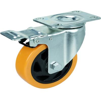 China European Medium Duty Locking Casters Wheels Black Nylon Core Yellow Elastic Rubber Roller Bearing Caster Wheel for sale