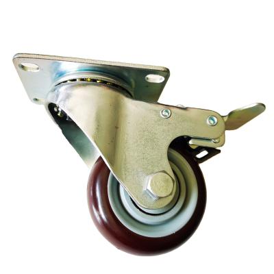 China Rigid 3 Inch Trolley Caster Swivel Plate PU Wheel Industrial Universal Workbench Caster for sale