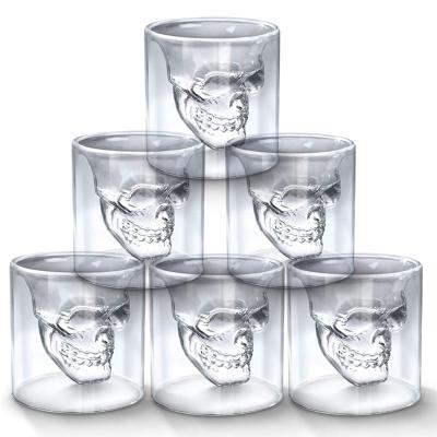 China Clear Double Layers Crystal Skull Head Shot Glass Skull Shot Glass Tea Bottle Whiskey Wine Vodka Glass for sale