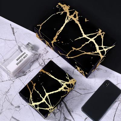 China Recyclable Rectangular Marble Lipstick Face Mask Gift Box Gold Black Design Box Exquisite Packaging Box for sale