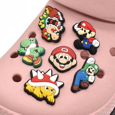 China Hobble Charm Cartoon Croc Shoe Charms Super Mario Mushroom PVC Croc Shoe Soft Rubber Charms for sale