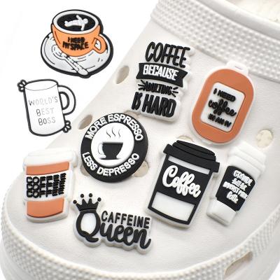 China Clog Charm PVC Croc Shoe Charms Coffee Queen Gently Clog PVC Latte Cappuccino Coffees Cup Croc Shoe Charms for sale