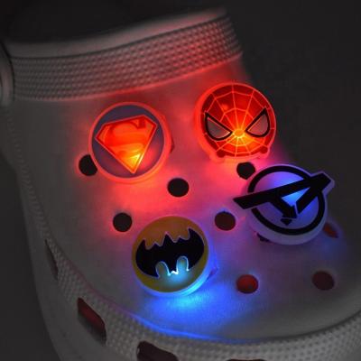 China Marvel Superman LED Flashing Light Up Clog Shoe Charms PVC Rubber Light Up Clog Shoe Charms for sale